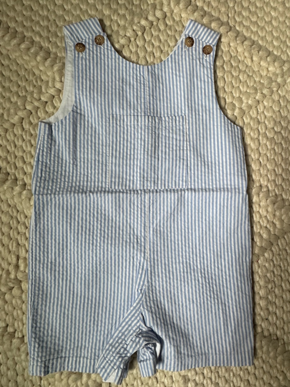 Boy’s Light Blue and White Seersucker Short-all